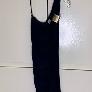 Dark Blue One Shoulder Slightly Ruched Bodycon Mini Dress